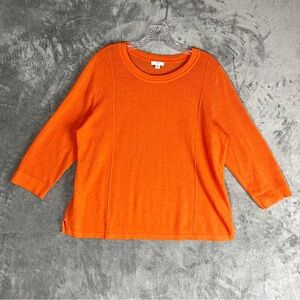 J Jill Orange‎ Linen Blend Thin Knit Sweater Medium Coastal Grandma Lagenlook